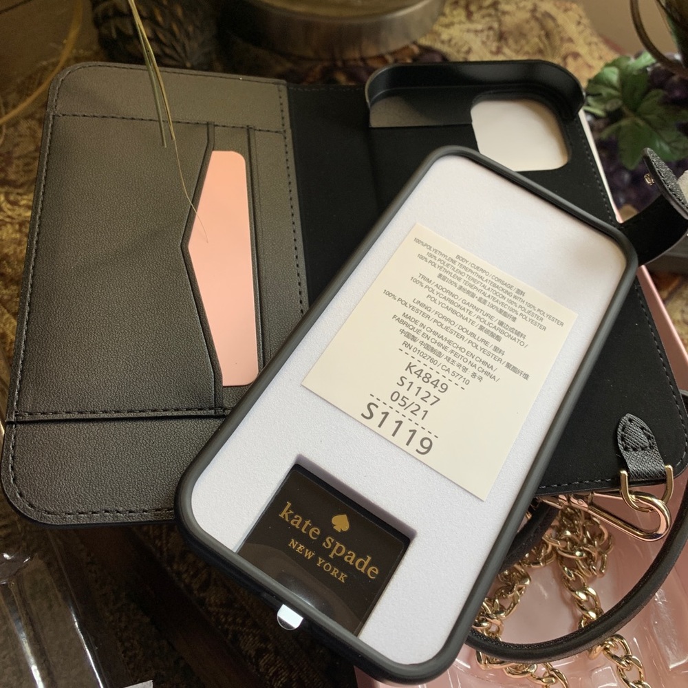 Kate Spade Glitter iPhone 12 mini removable magnetic case/card snap Crosby - Picture 1 of 16